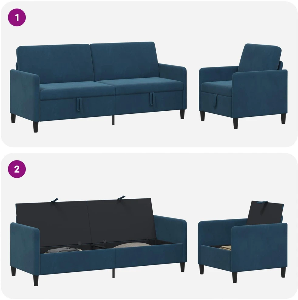 Sofa Sofos komplektas su saugojimu 2 vnt. Mėlyna Poliesteris