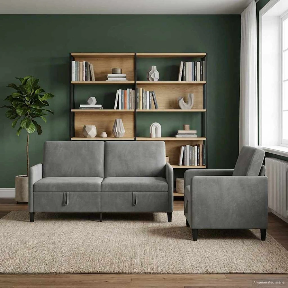 Sofa Sofos komplektas su saugojimu 2 vnt. Tamsiai pilka Poliesteris