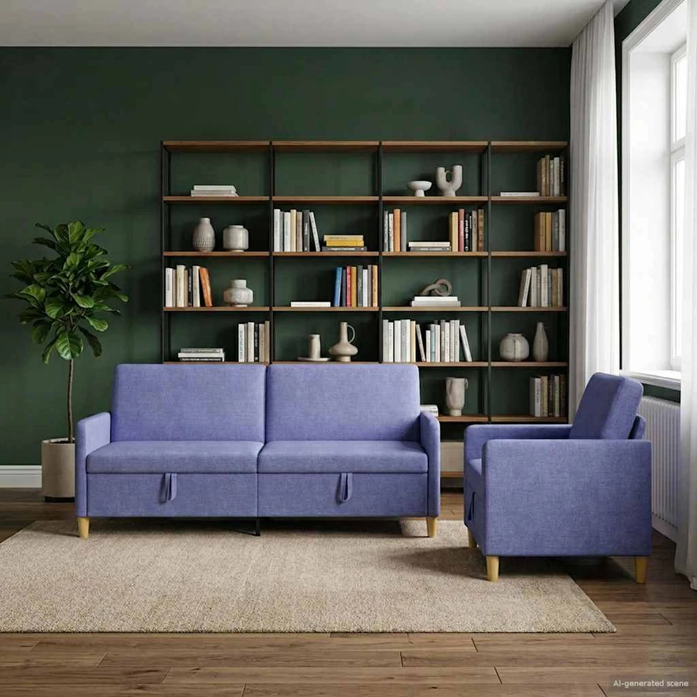 Sofa Sofos komplektas su saugojimu 2 vnt. 4 vietos Džinsinės mėlynos