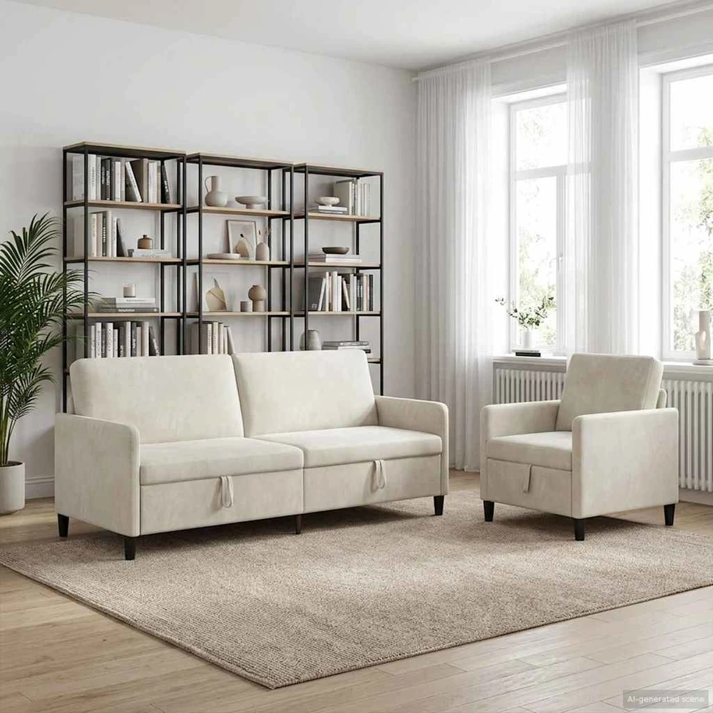 Sofa Sofos komplektas su saugojimu 2 vnt. Kreminė Poliesteris