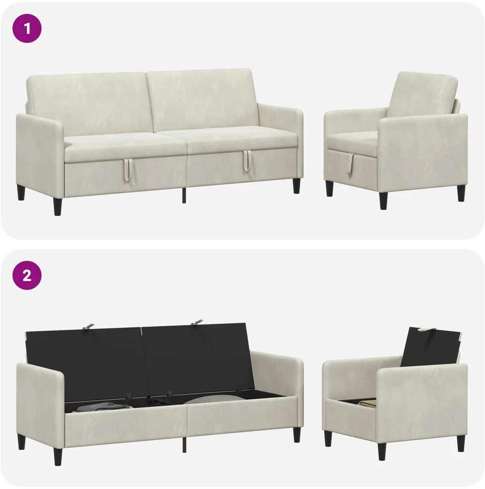 Sofa Sofos komplektas su saugojimu 2 vnt. Kreminė Poliesteris