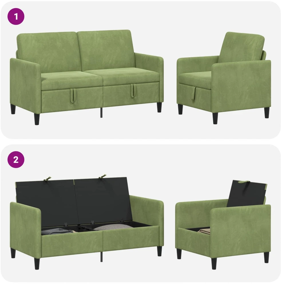 Sofa Sofos komplektas su saugojimu 2 vnt. Šviesiai žalia Poliesteris