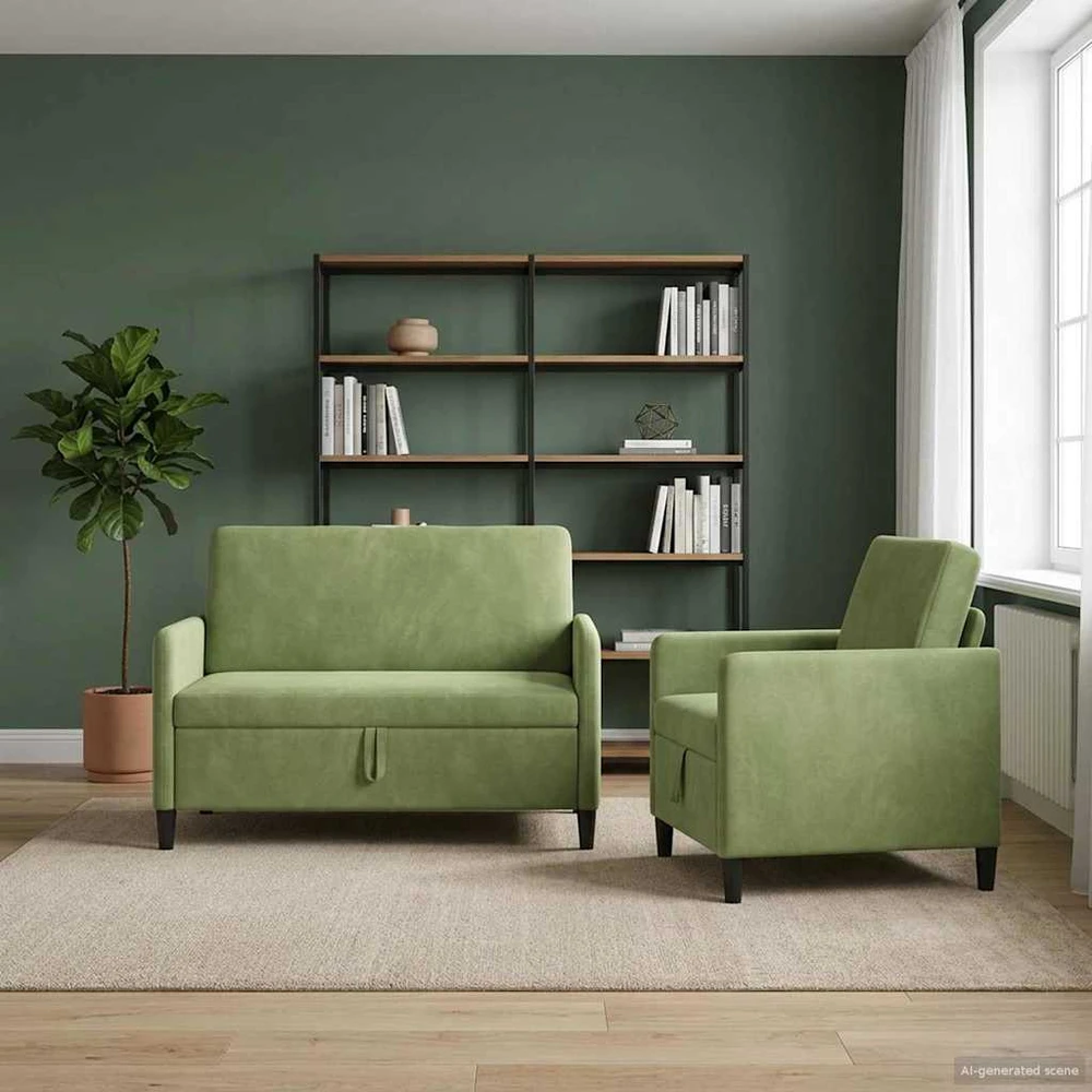 Sofa Sofos komplektas su saugojimu 2 vnt. Šviesiai žalia Poliesteris