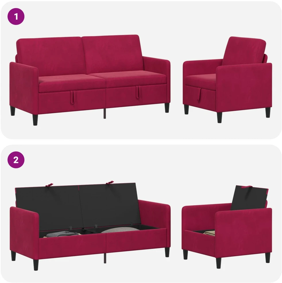 Sofa Sofos komplektas su saugojimu 2 vnt. Vyno raudona Poliesteris