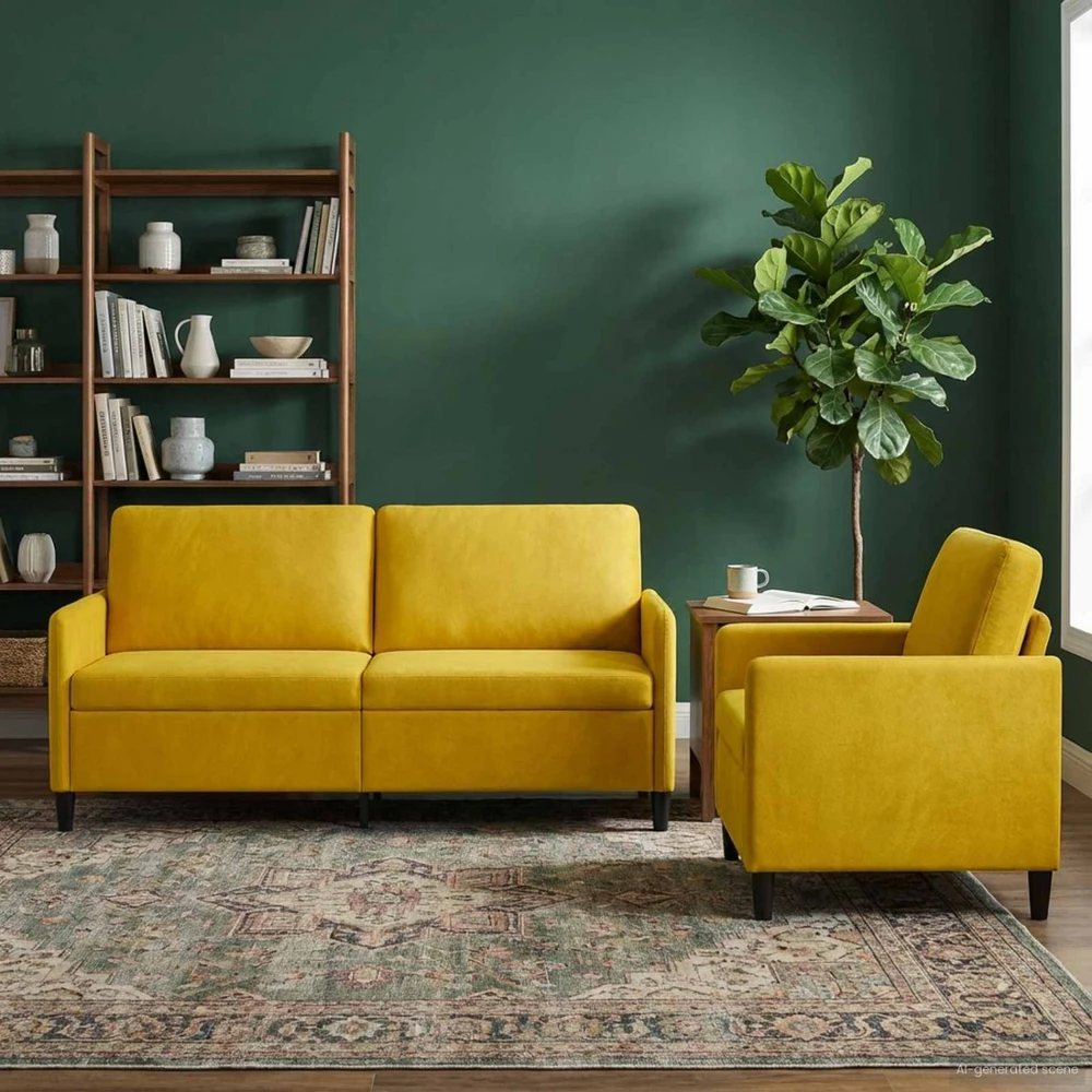Sofa Sofos komplektas su saugojimu 2 vnt. Geltona Poliesteris