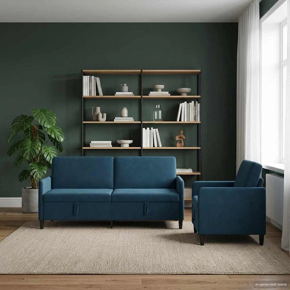 Sofa Sofos komplektas su saugojimu 2 vnt. Mėlyna Poliesteris