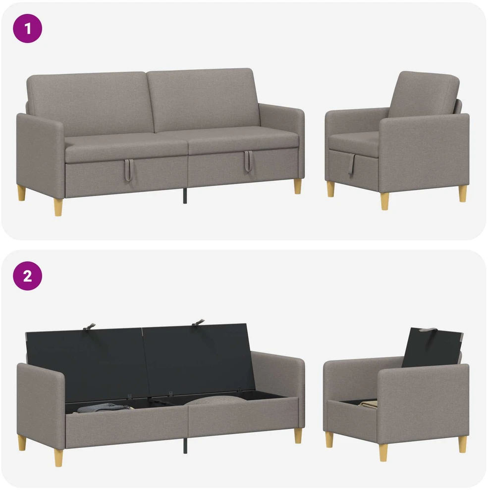 Sofa Sofos komplektas su saugojimu 2 vnt. Taupe Poliesteris