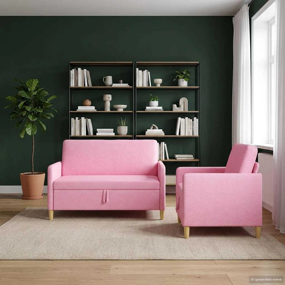 Sofa Sofos komplektas su saugojimu 2 vnt. 3 vietos Rožinė