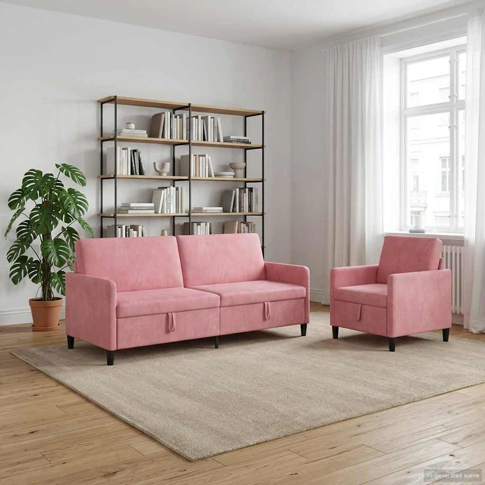 Sofa Sofos komplektas su saugojimu 2 vnt. Rožinė Poliesteris