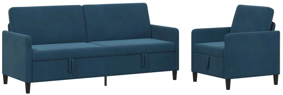 Sofa Sofos komplektas su saugojimu 2 vnt. Mėlyna Poliesteris