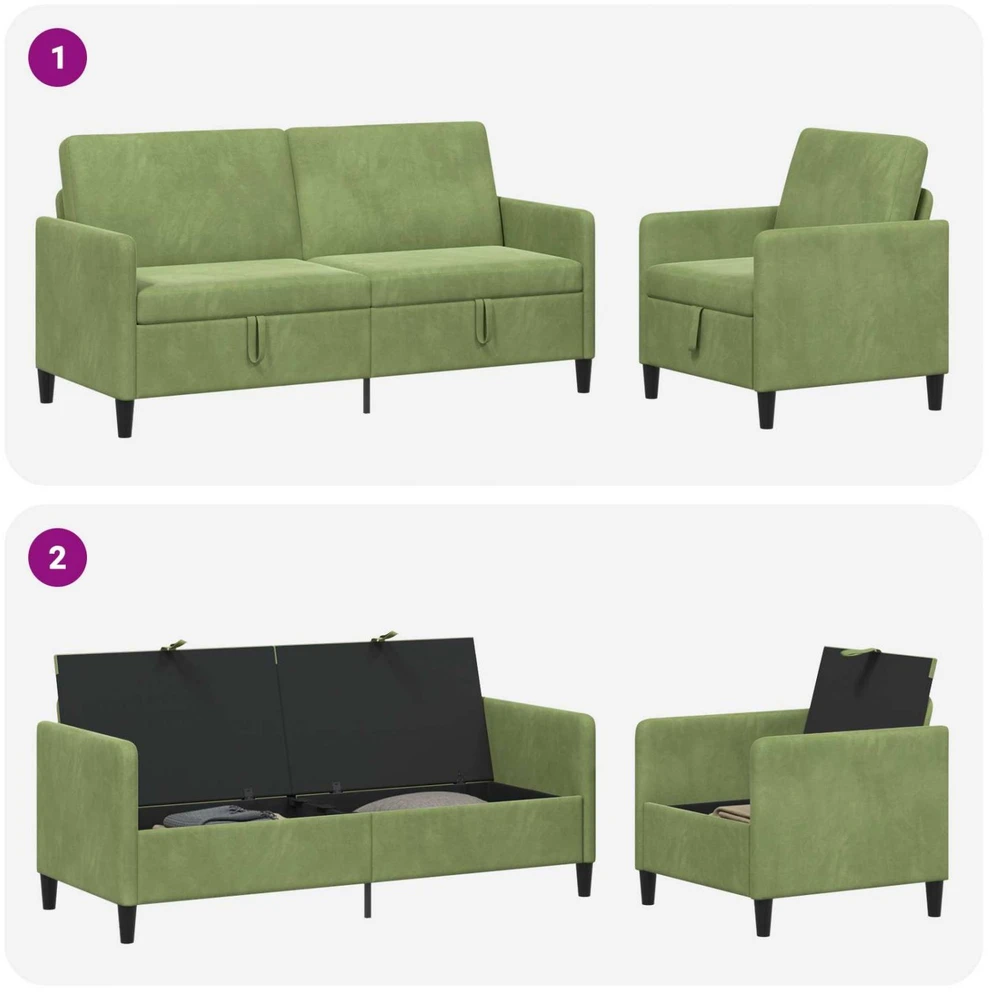 Sofa Sofos komplektas su saugojimu 2 vnt. Šviesiai žalia Poliesteris