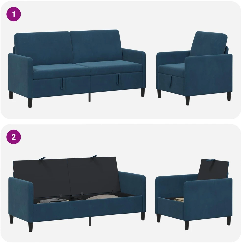 Sofa Sofos komplektas su saugojimu 2 vnt. Mėlyna Poliesteris