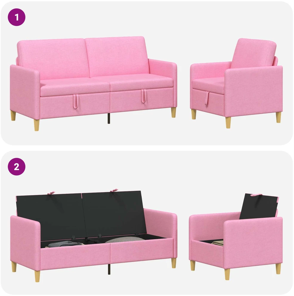 Sofa Sofos komplektas su saugojimu 2 vnt. Rožinė Poliesteris
