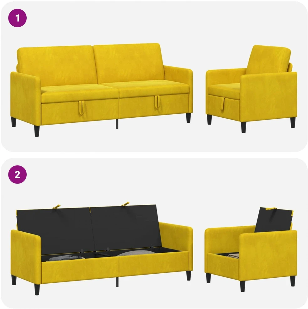 Sofa Sofos komplektas su saugojimu 2 vnt. Geltona Poliesteris