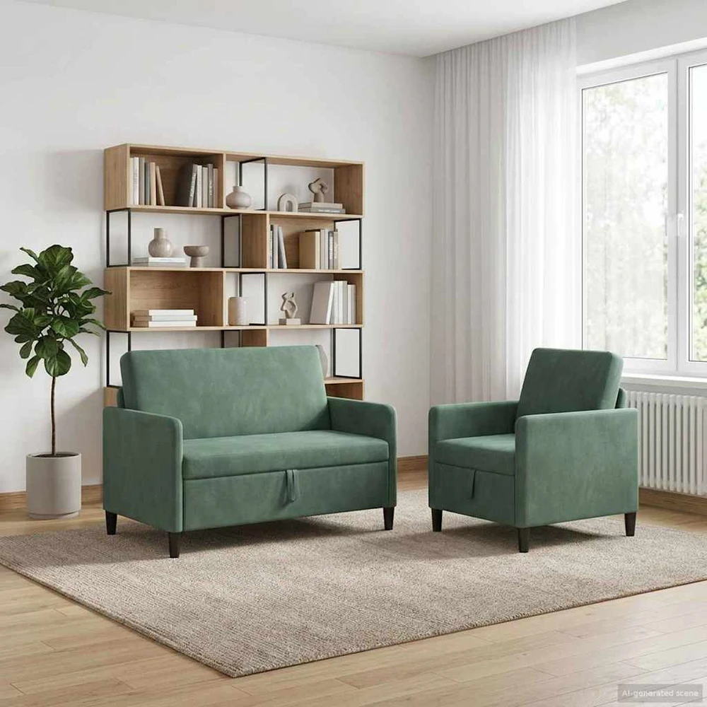 Sofa Sofos komplektas su saugojimu 2 vnt. Jūrinė žalia Poliesteris