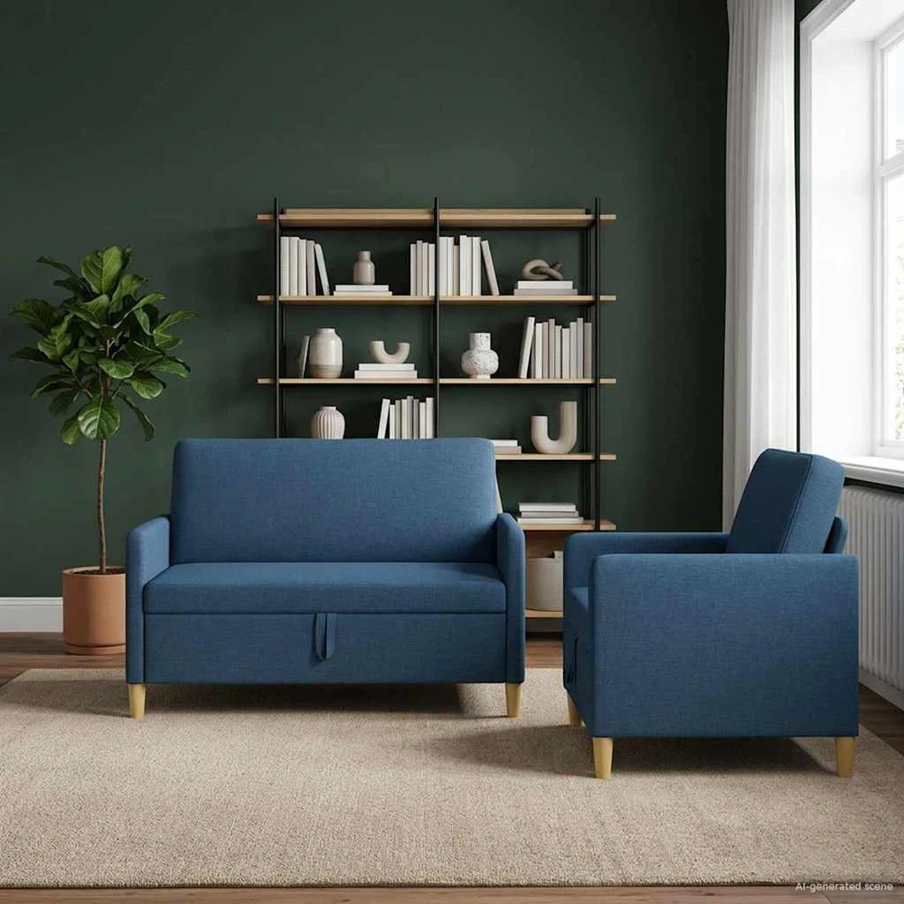 Sofa Sofos komplektas su saugojimu 2 vnt. Mėlyna Poliesteris