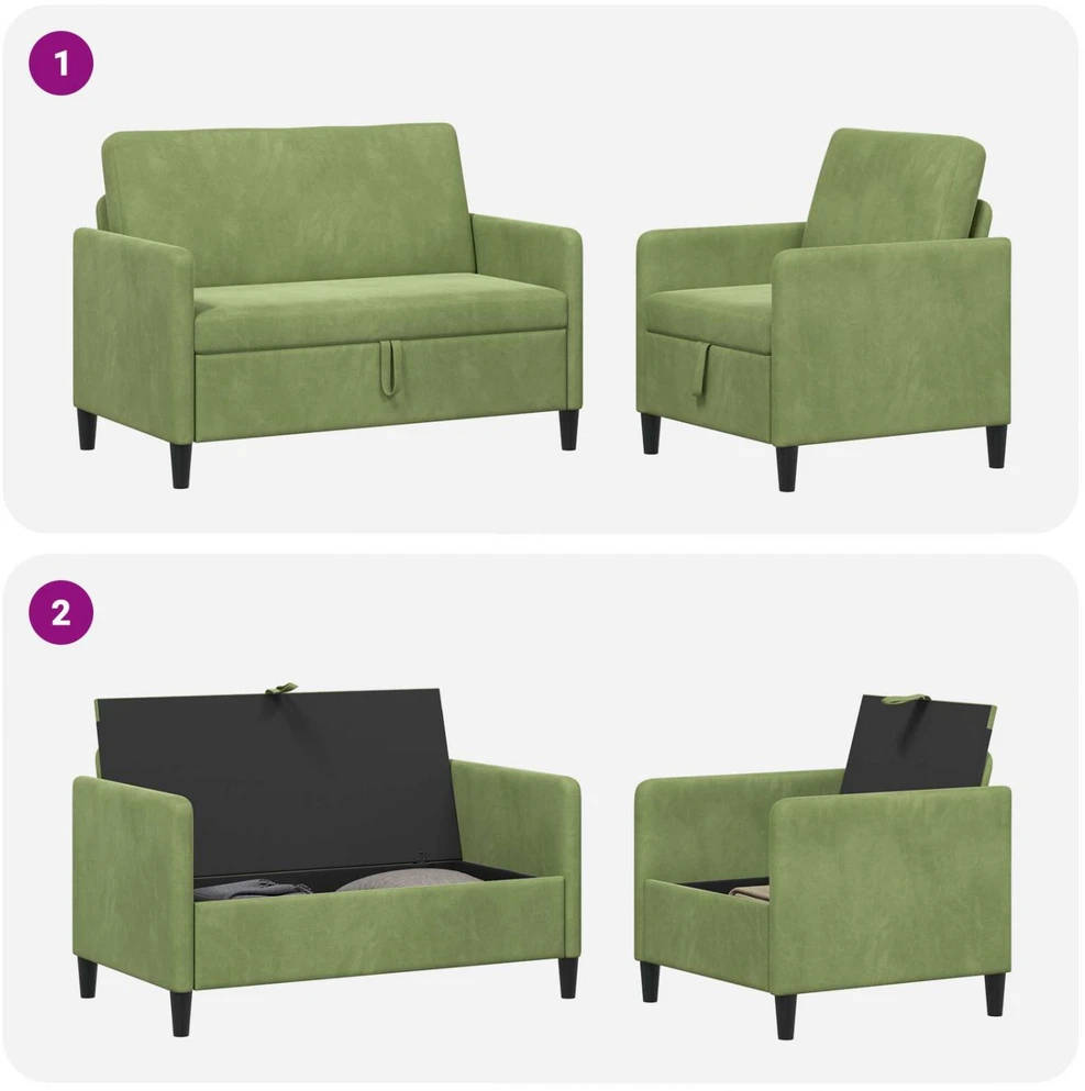 Sofa Sofos komplektas su saugojimu 2 vnt. Šviesiai žalia Poliesteris