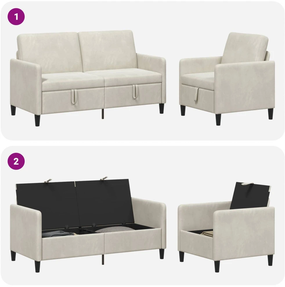 Sofa Sofos komplektas su saugojimu 2 vnt. Kreminė Poliesteris