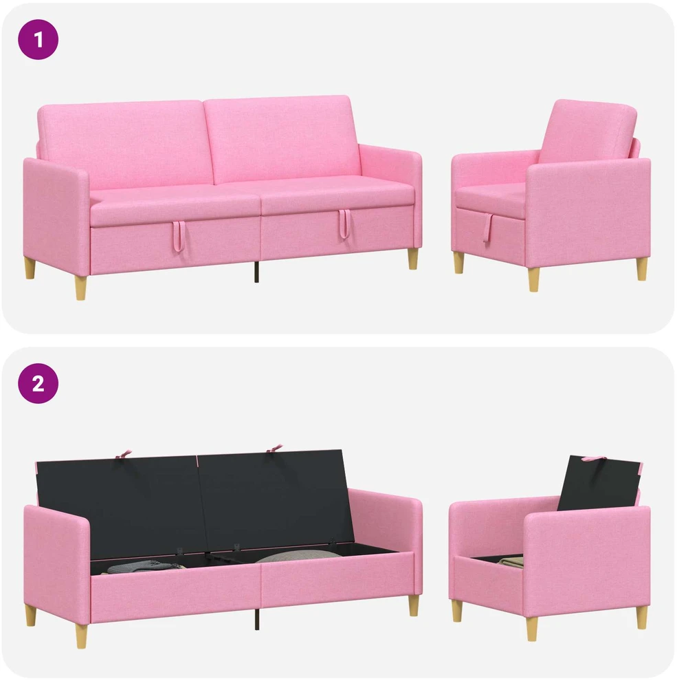 Sofa Sofos komplektas su saugojimu 2 vnt. Rožinė Poliesteris