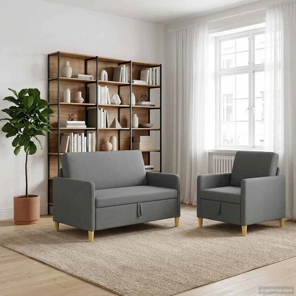 Sofa Sofos komplektas su saugojimu 2 vnt. 3 vietos Tamsiai pilka
