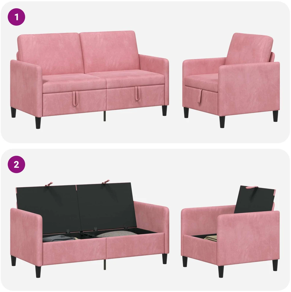 Sofa Sofos komplektas su saugojimu 2 vnt. Rožinė Poliesteris