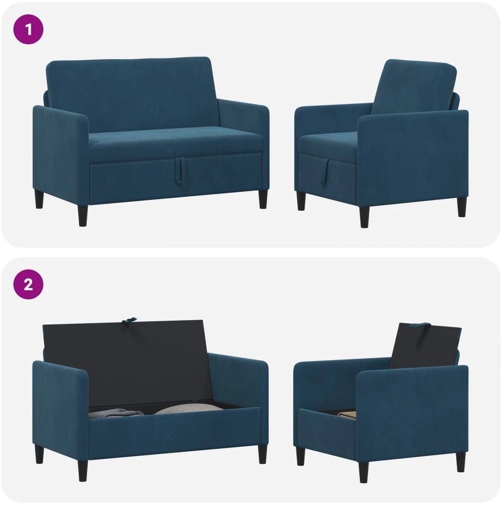 Sofa Sofos komplektas su saugojimu 2 vnt. Mėlyna Poliesteris