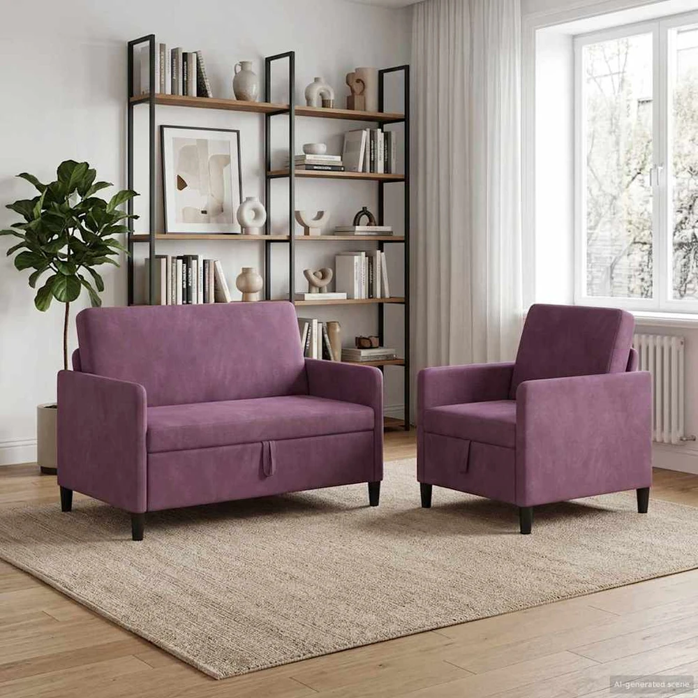 Sofa Sofos komplektas su saugojimu 2 vnt. Violetinė Poliesteris