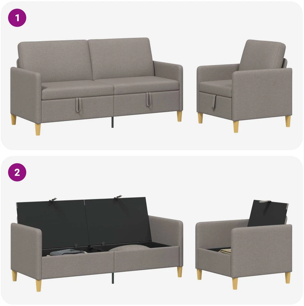 Sofa Sofos komplektas su saugojimu 2 vnt. Taupe Poliesteris