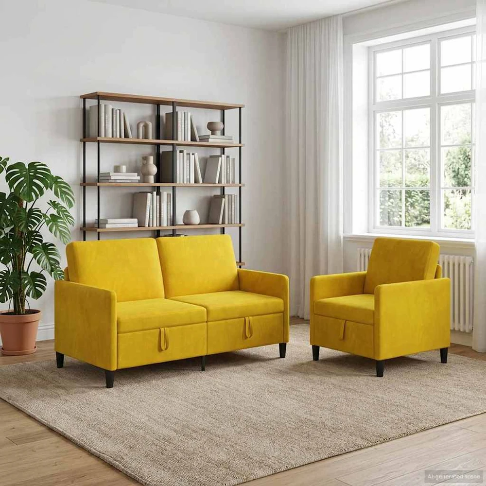 Sofa Sofos komplektas su saugojimu 2 vnt. Geltona Poliesteris