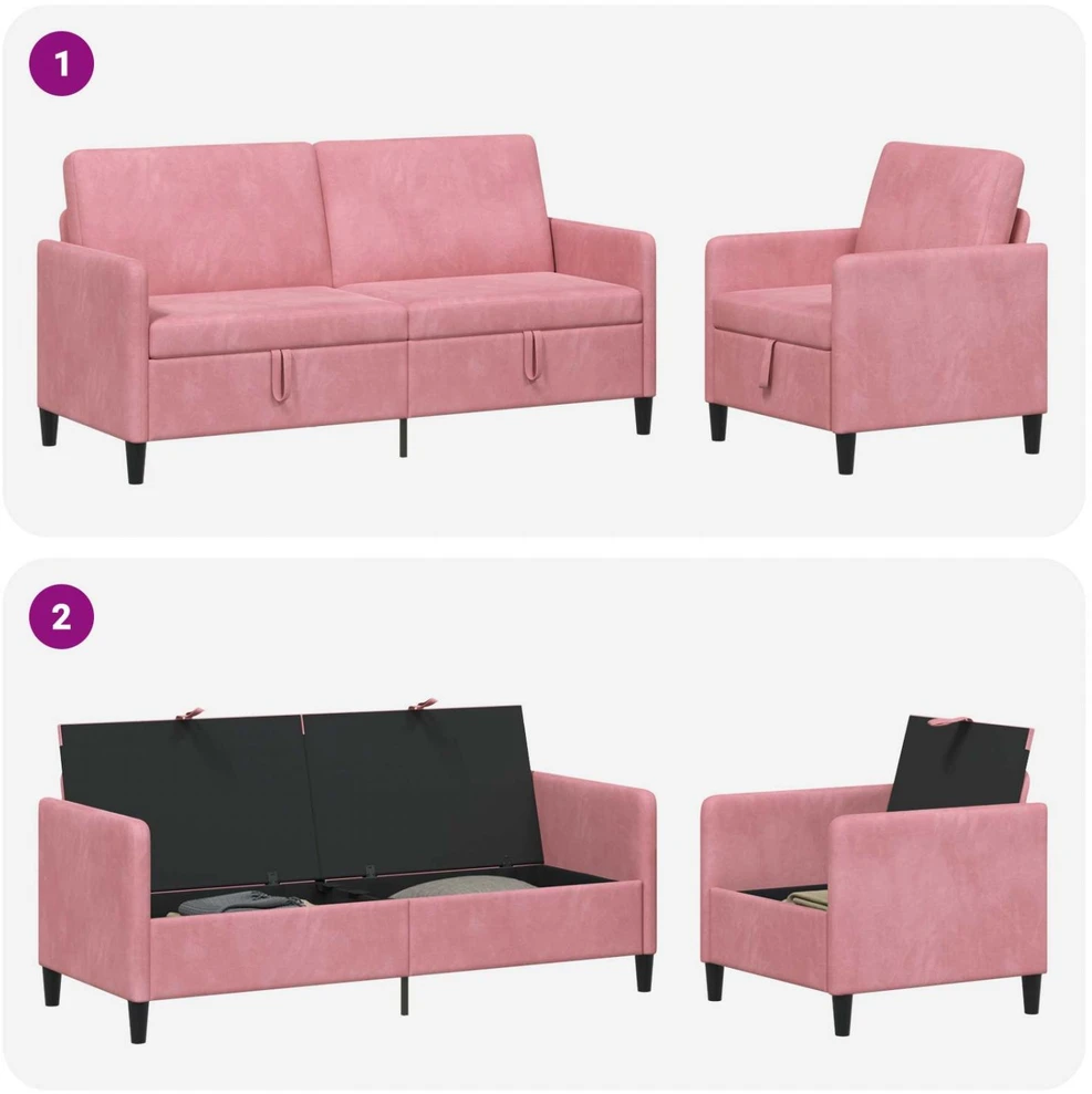 Sofa Sofos komplektas su saugojimu 2 vnt. Rožinė Poliesteris