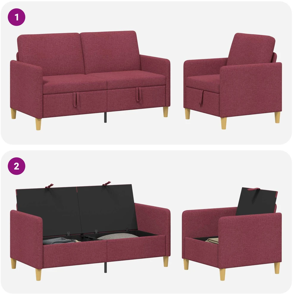 Sofa Sofos komplektas su saugojimu 2 vnt. Vyno raudona Poliesteris