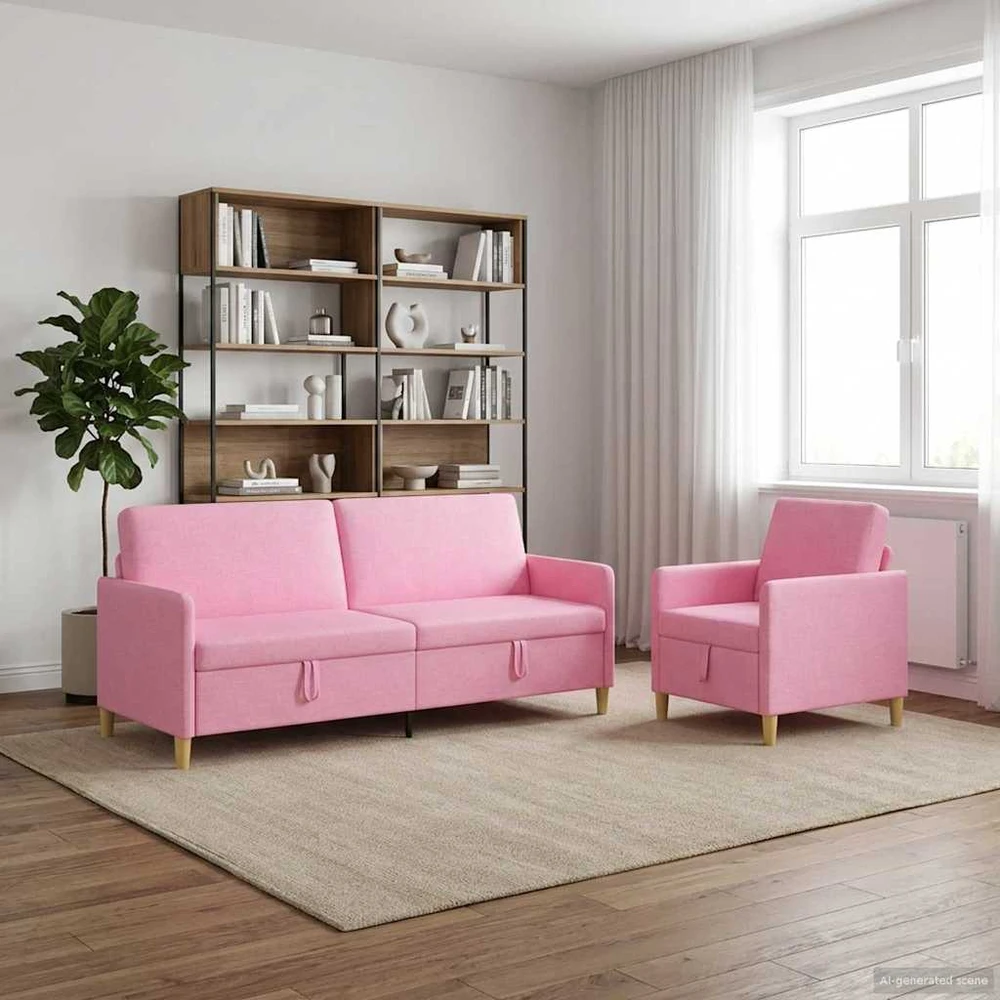Sofa Sofos komplektas su saugojimu 2 vnt. Rožinė Poliesteris