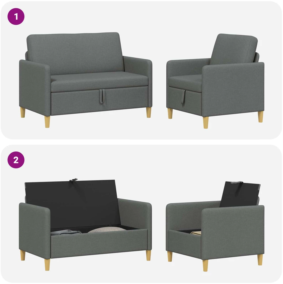Sofa Sofos komplektas su saugojimu 2 vnt. Tamsiai pilka Poliesteris