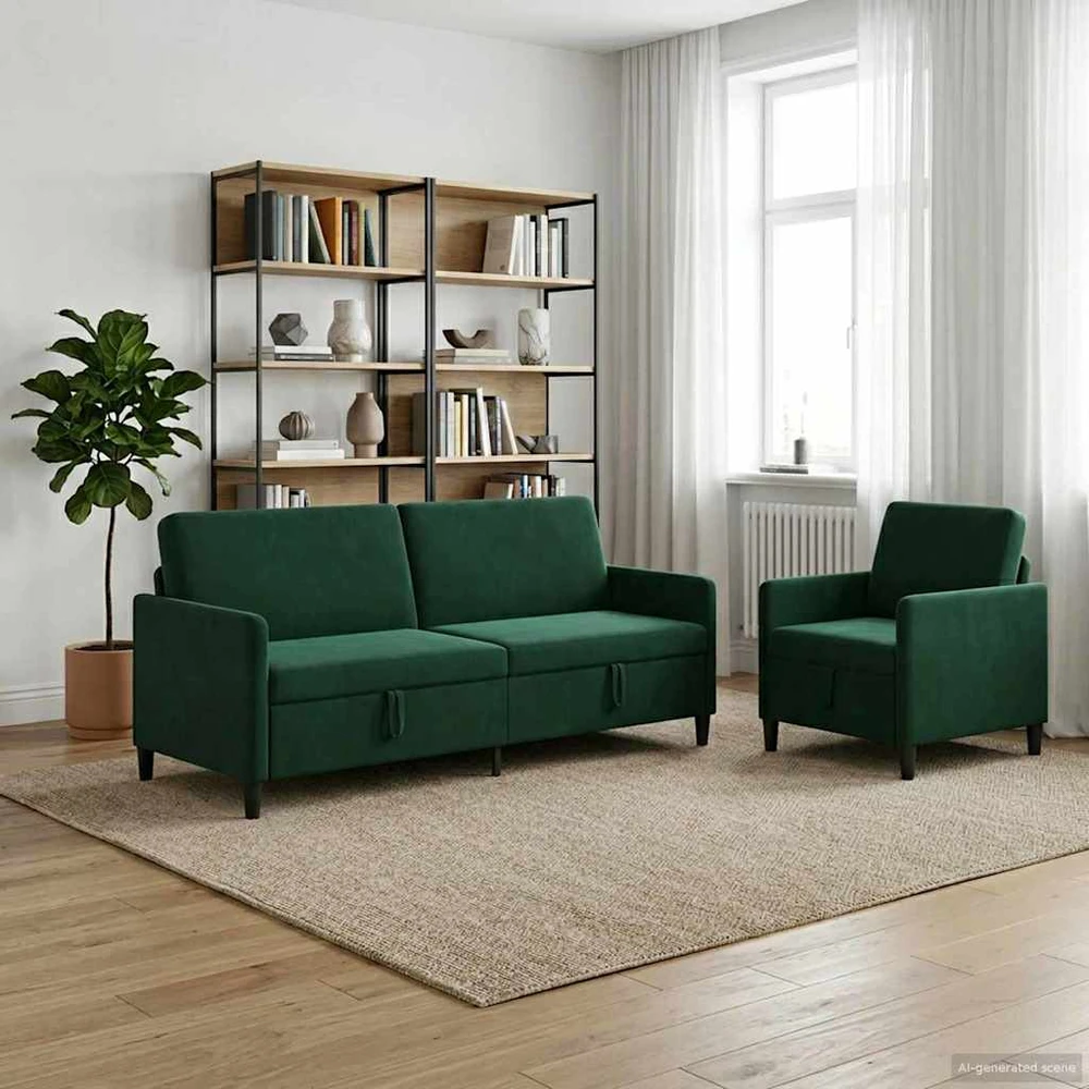 Sofa Sofos komplektas su saugojimu 2 vnt. Tamsiai žalia Poliesteris