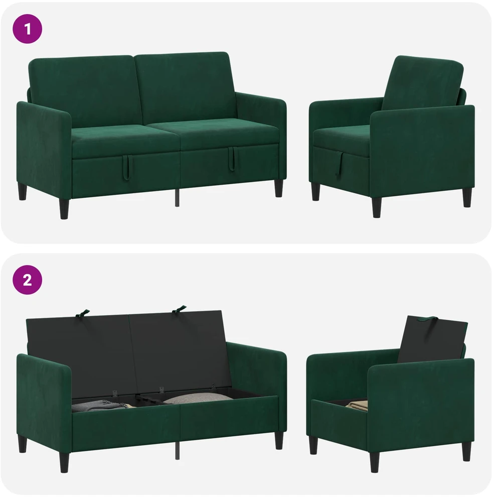 Sofa Sofos komplektas su saugojimu 2 vnt. Tamsiai žalia Poliesteris