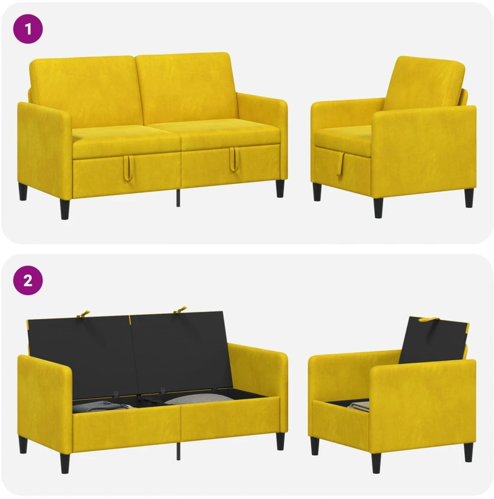 Sofa Sofos komplektas su saugojimu 2 vnt. Geltona Poliesteris