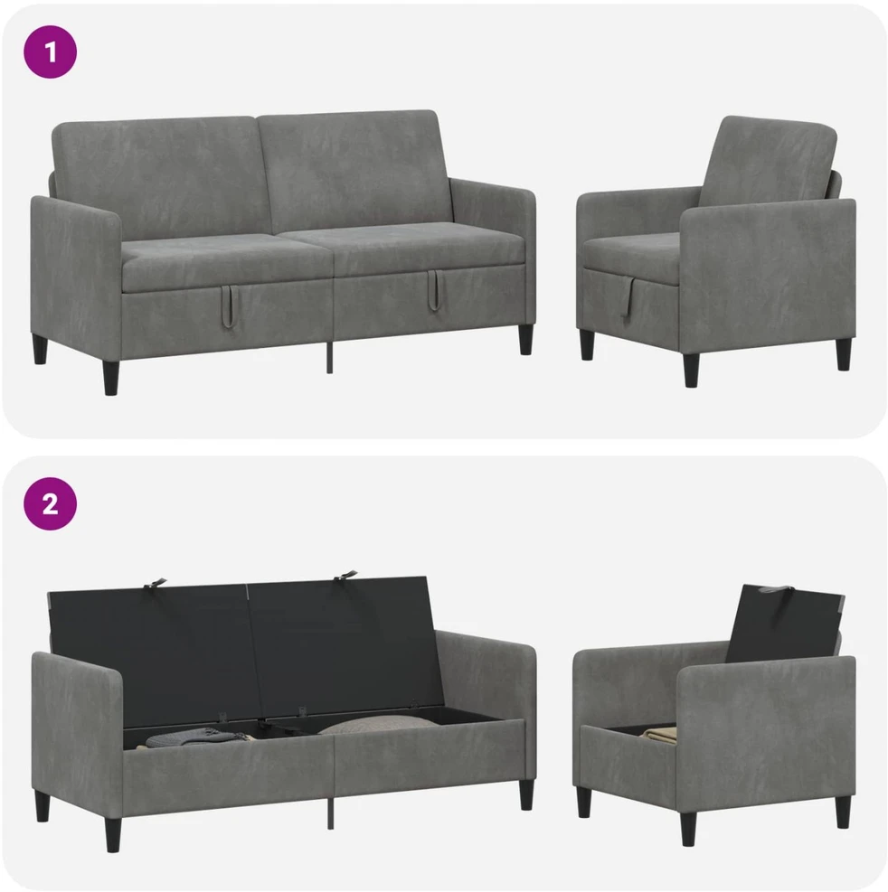 Sofa Sofos komplektas su saugojimu 2 vnt. Tamsiai pilka Poliesteris