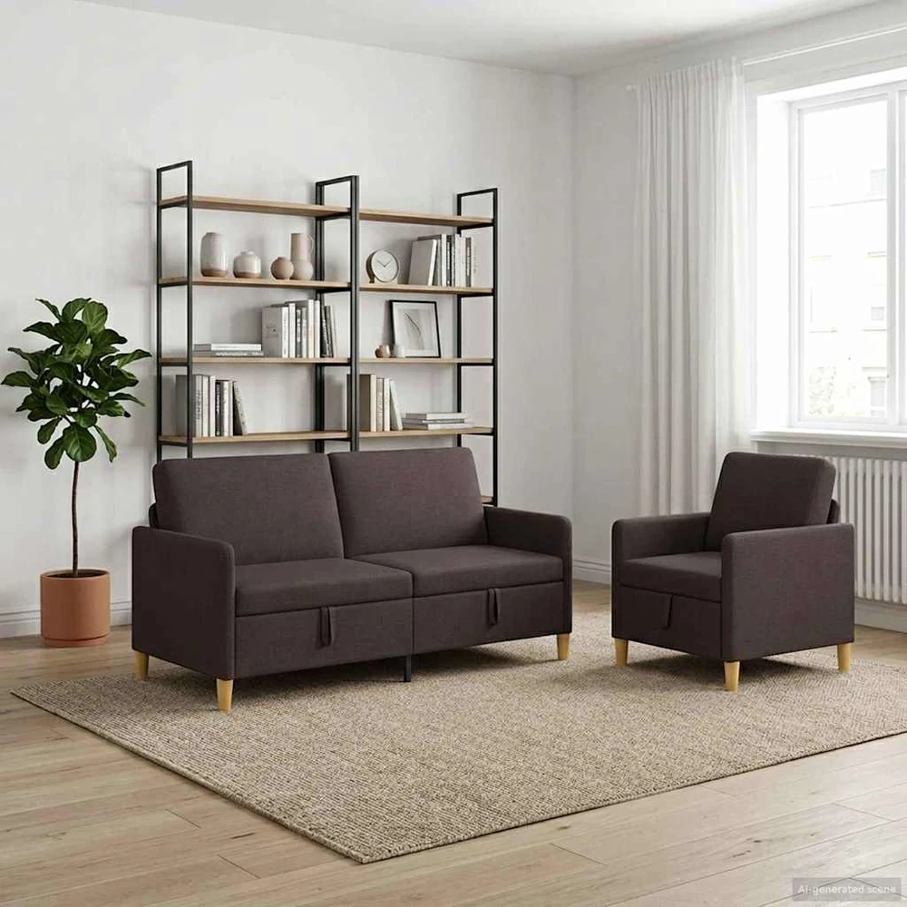 Sofa Sofos komplektas su saugojimu 2 vnt. Tamsiai rudas Poliesteris