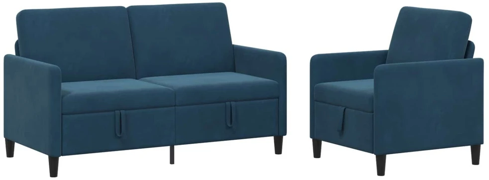 Sofa Sofos komplektas su saugojimu 2 vnt. Mėlyna Poliesteris