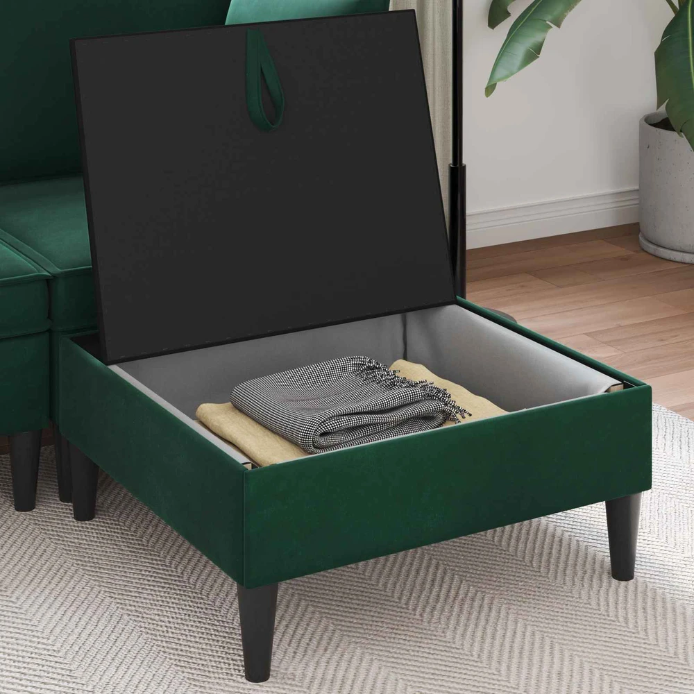 Sofa Sofos pufas su saugojimo funkcija Tamsiai žalia 70 x 70 x 40 cm