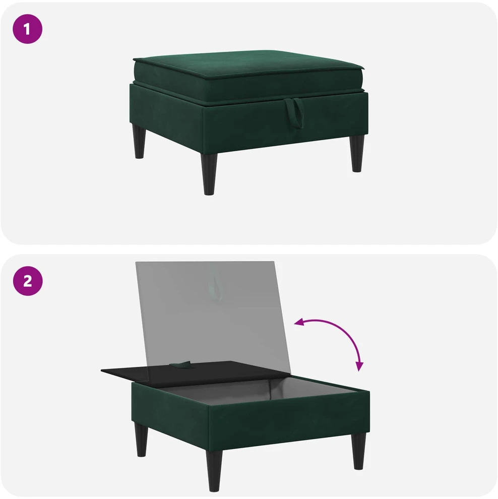 Sofa Sofos pufas su saugojimo funkcija Tamsiai žalia 70 x 70 x 40 cm