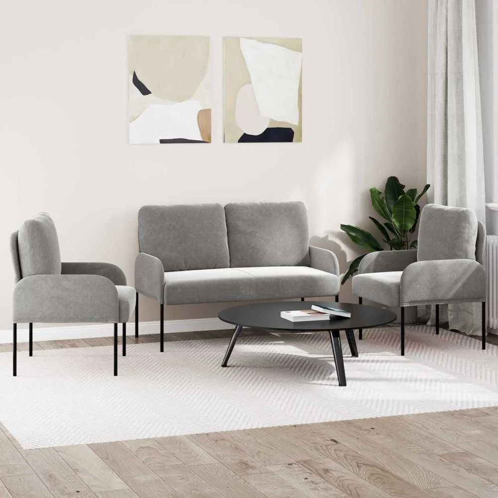 Sofa Sofų komplektai 3 vnt. Šviesiai pilka fanera