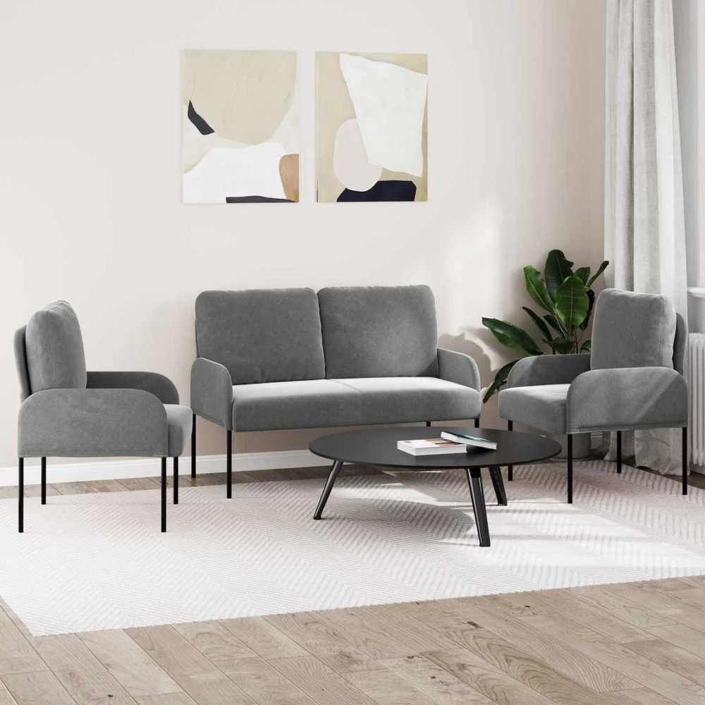 Sofa Sofų komplektai 3 vnt. Tamsiai pilka fanera