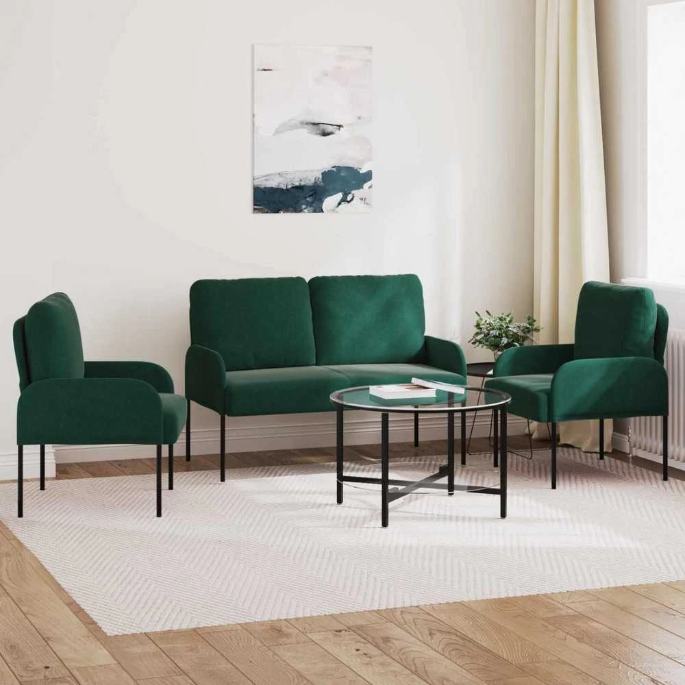 Sofa Sofų komplektai 3 vnt. Tamsiai žalia fanera