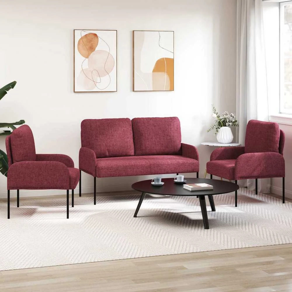 Sofa Sofų komplektai 3 vnt. Vyno raudona fanera