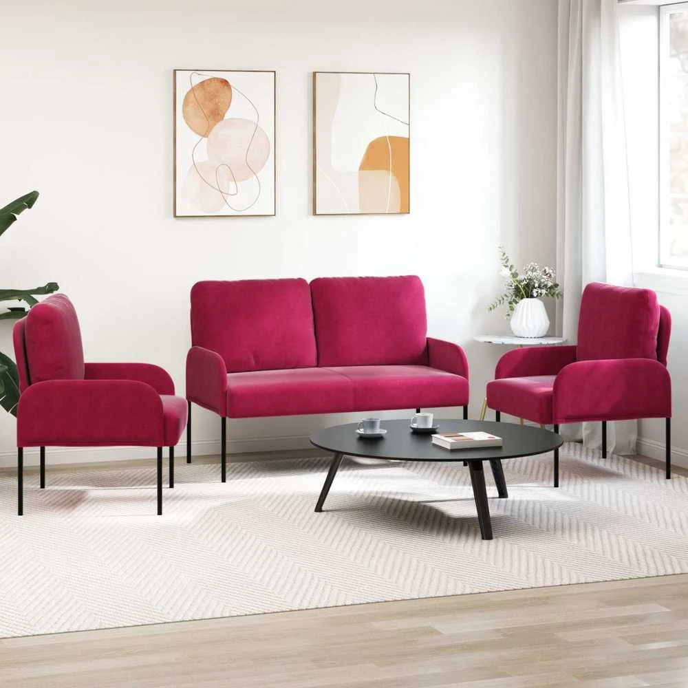 Sofa Sofų komplektai 3 vnt. Vyno raudona fanera