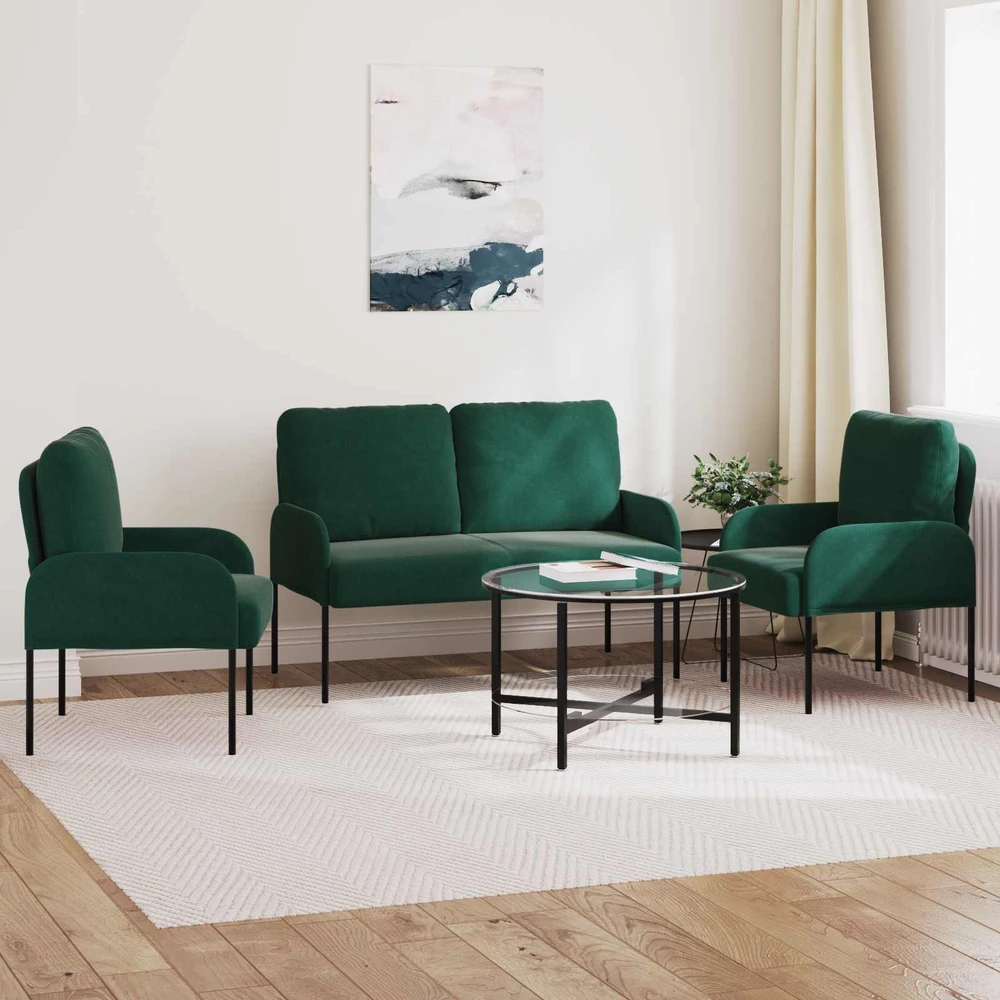 Sofa Sofų komplektai 3 vnt. Tamsiai žalia fanera