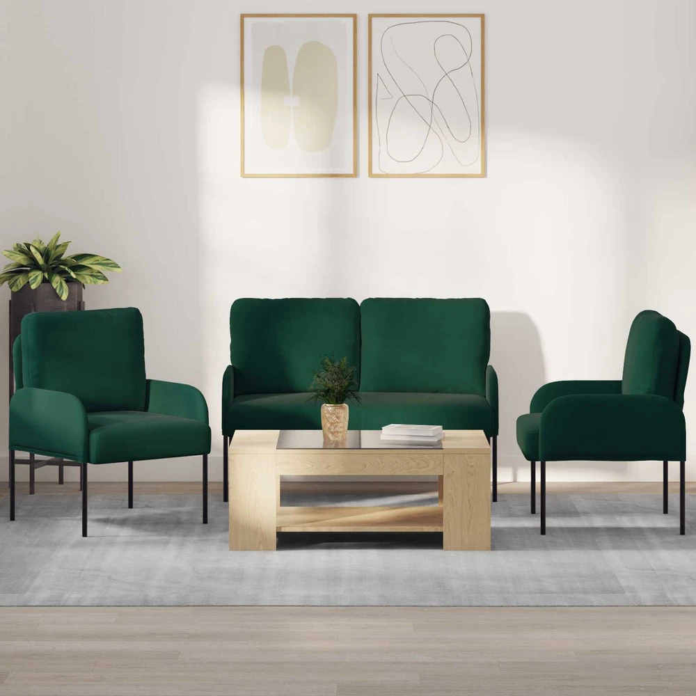Sofa Sofų komplektai 3 vnt. Tamsiai žalia fanera