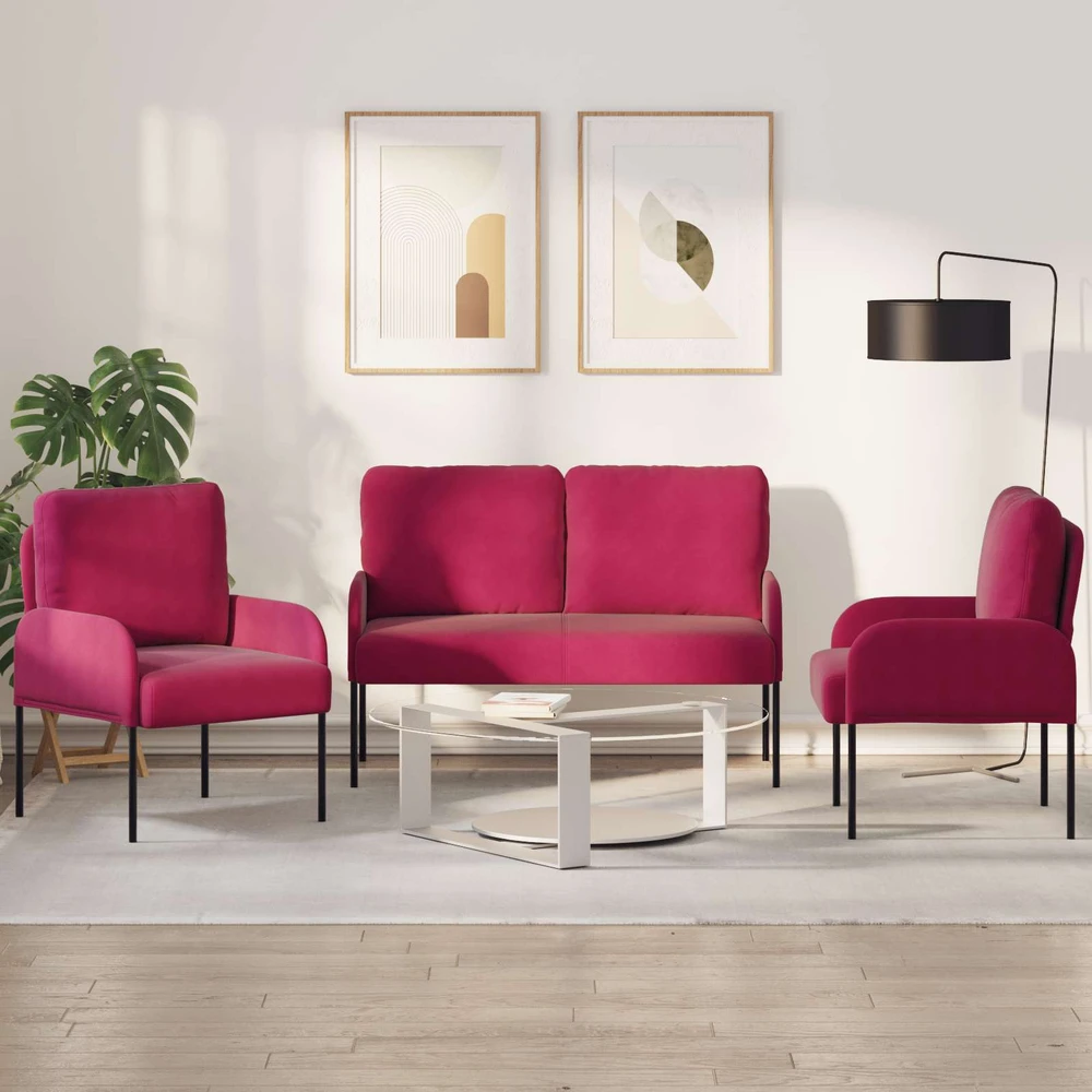 Sofa Sofų komplektai 3 vnt. Vyno raudona fanera