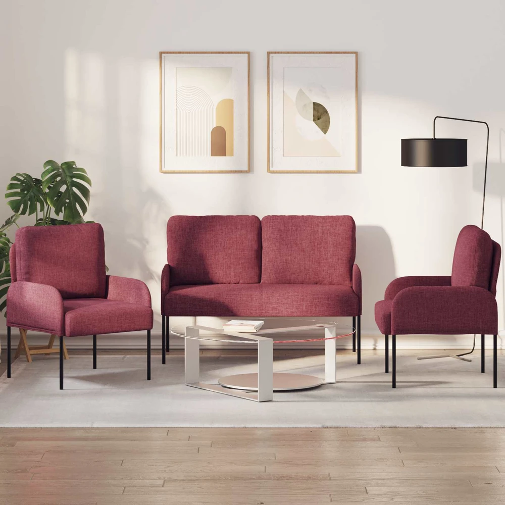 Sofa Sofų komplektai 3 vnt. Vyno raudona fanera